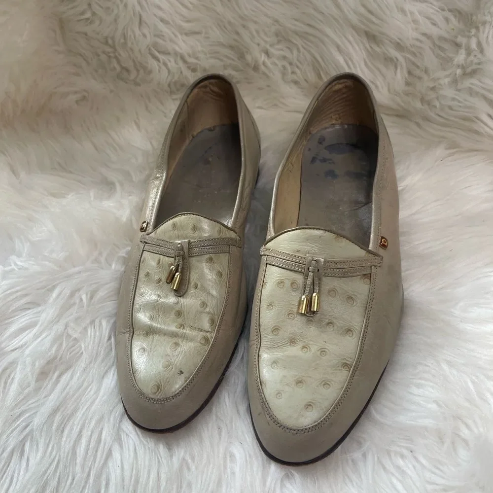 Pierre Cardin leather loafers Gray &light green texture upper tassel accent SZ10